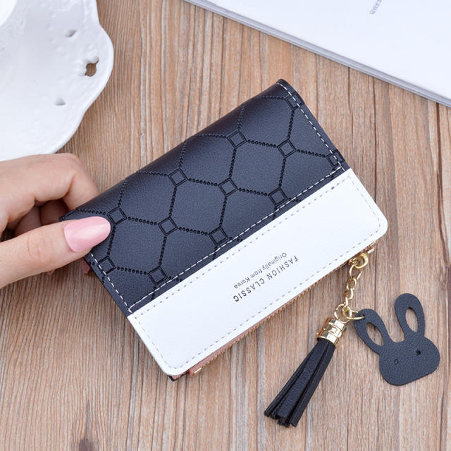 Short style zipper tassel purse