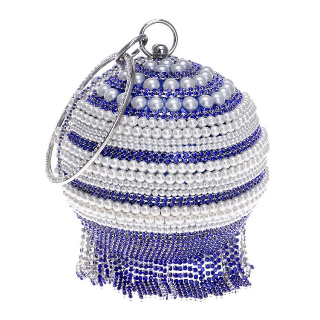 Luxury pearl beads rhinestone tassel ball shape evening bag