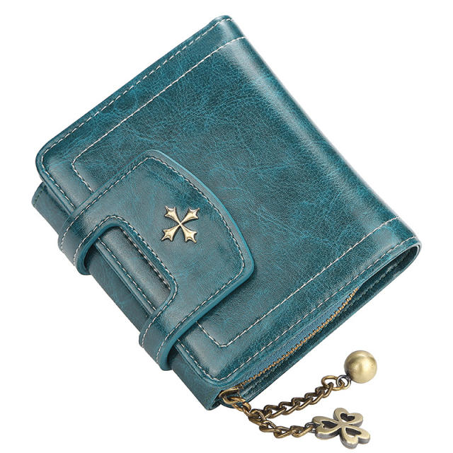 Short style multiple card slots zipper three fold purse
