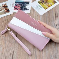 Long style stitching color zipper tassel purse