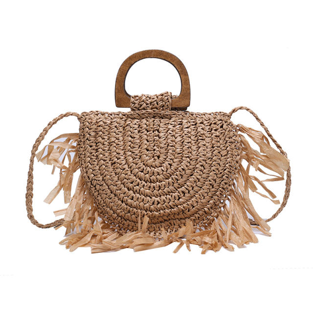 Boho straw tassel handbag