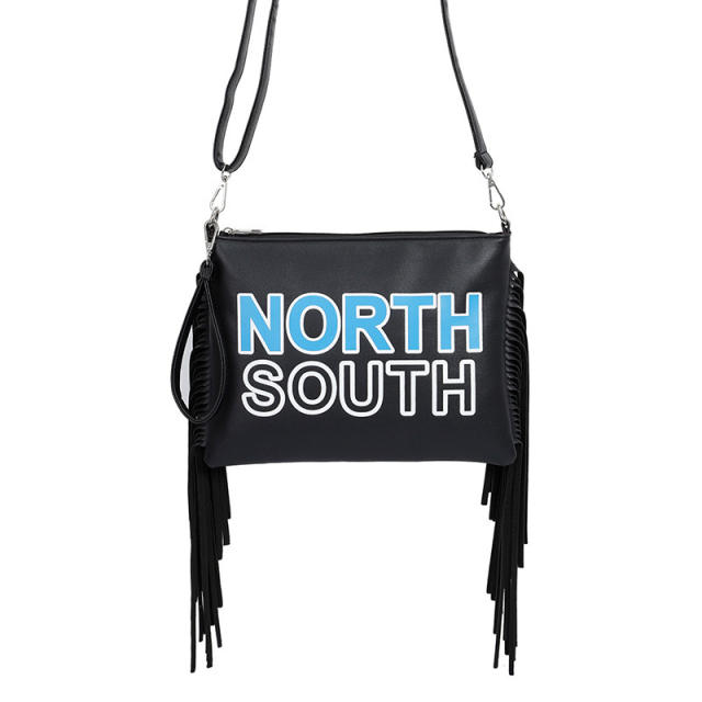 Black tassel PU letter clutch