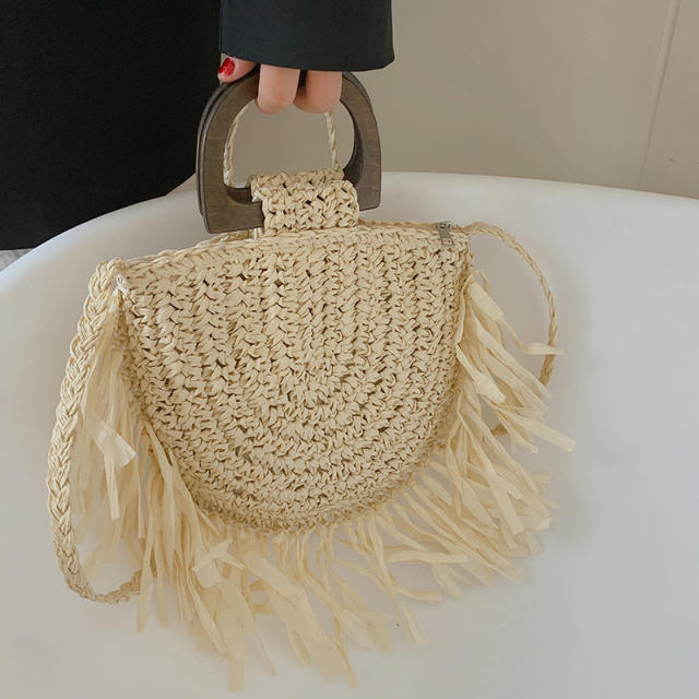 Boho straw tassel handbag