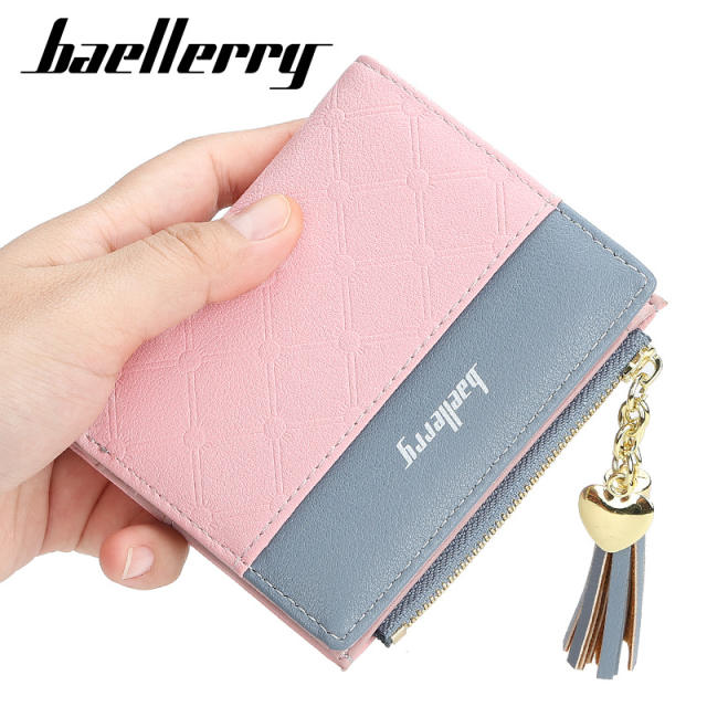 Short style multiple card slots zipper tassel purse