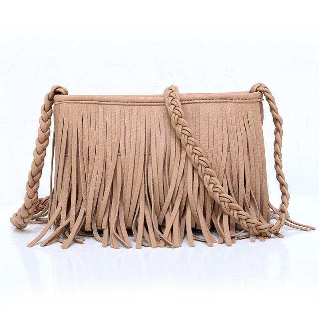 Braided strap tassel crossbody bag