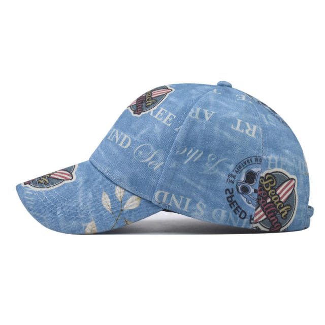 Fashion printed denim baseball cap