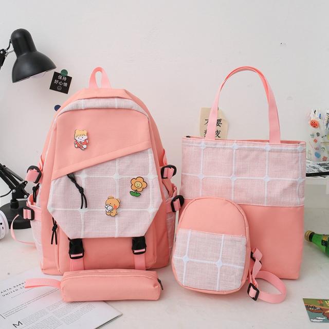 Korean fashion 4pcs large capacity backpack school bag
