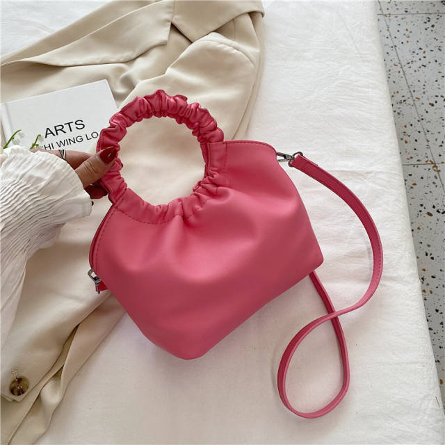 Solid color round handle women handbag