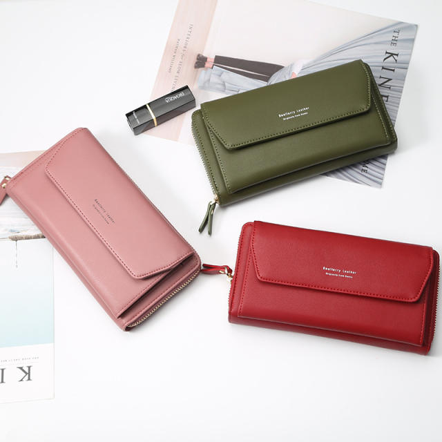 Fashion solid color multiple card slots purse