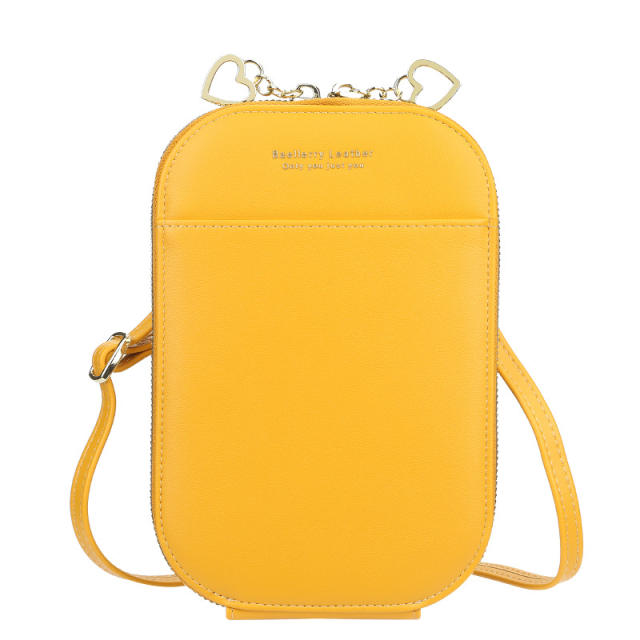 Long style solid color love heart zipper purse