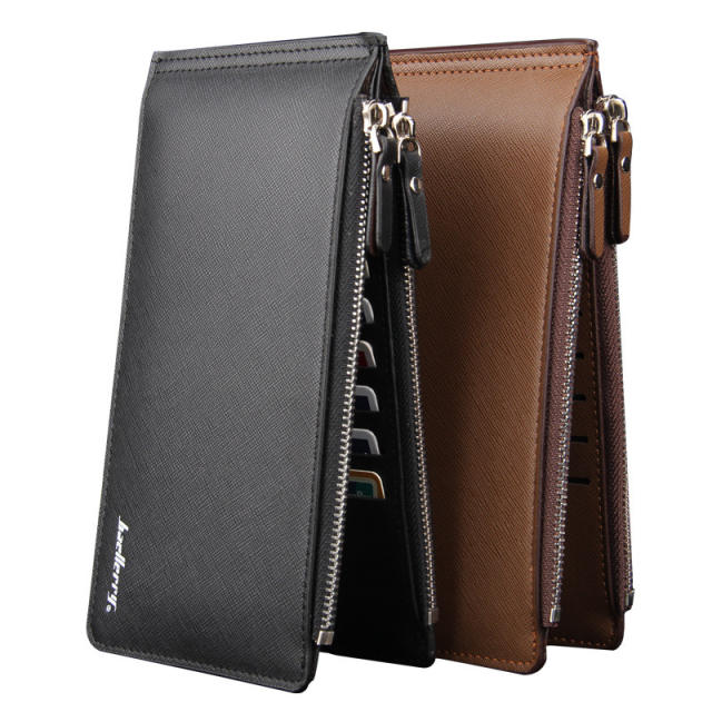 Long style multiple card hold slots double zipper purse