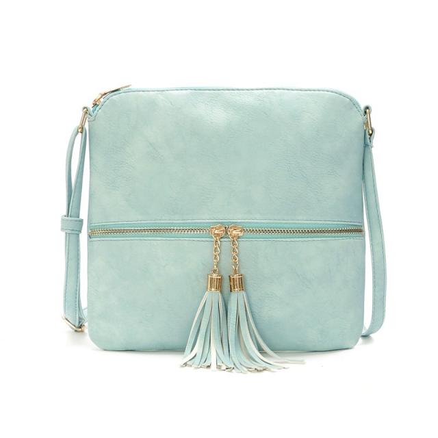 Solid color tassel zipper crossbody bag