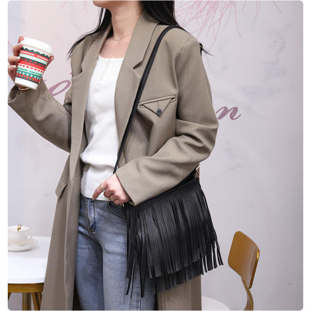 Soft PU  leather tassel crossbody bag