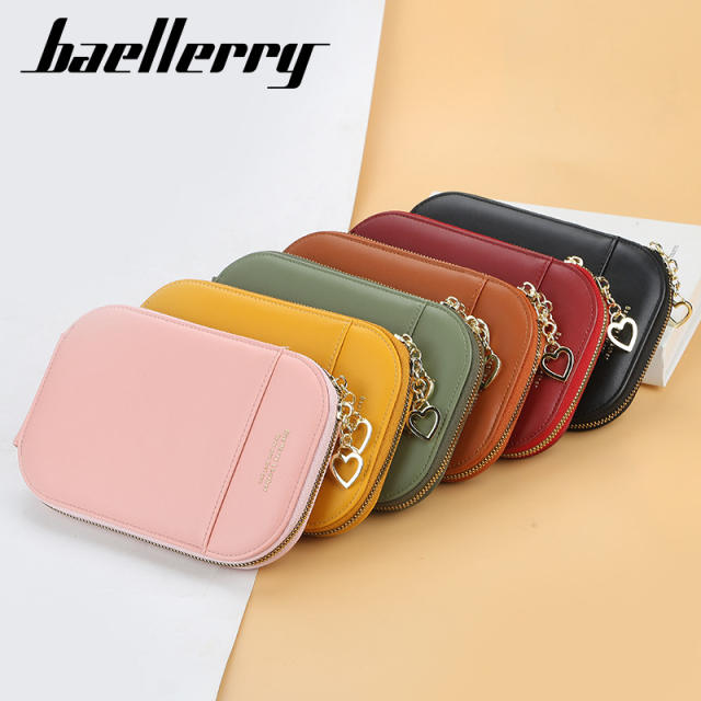 Long style solid color love heart zipper purse