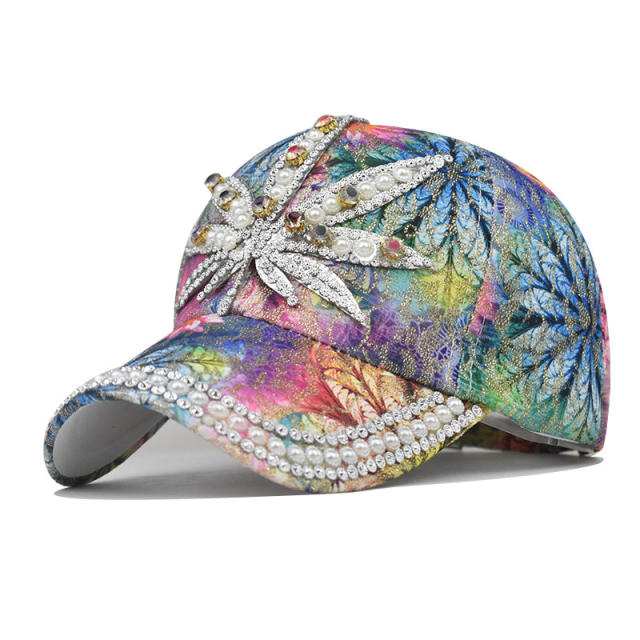 New Maple Leaf cotton baseball cap with rhinestone