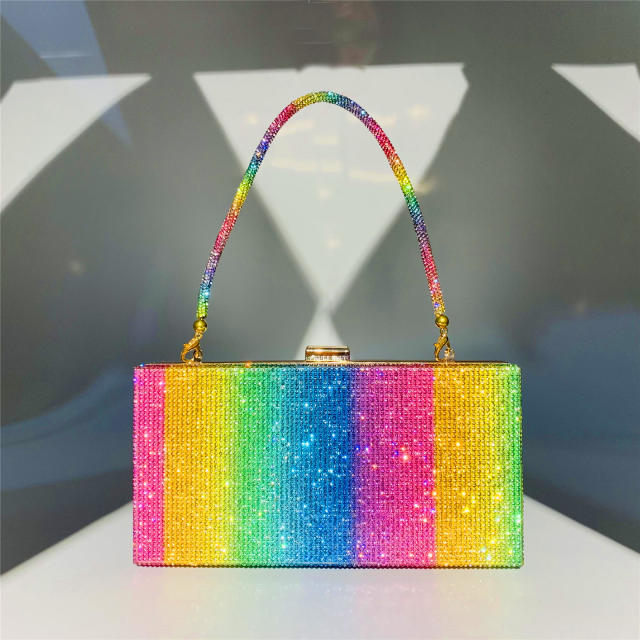 Rectangular rainbow rhinestone evening bags