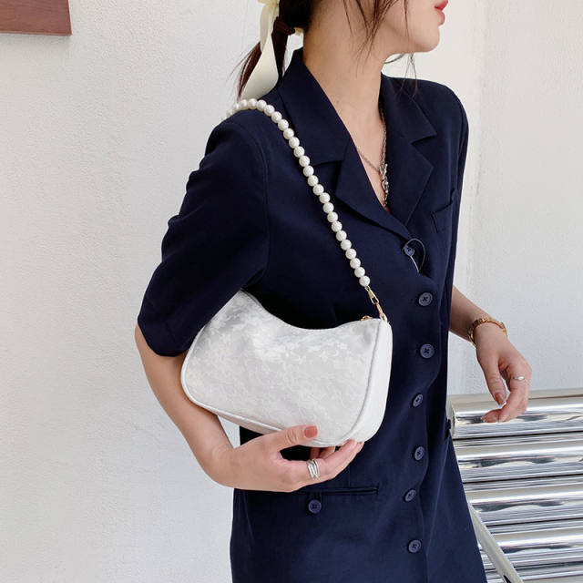 Vintage pearl handle lace shoulder bag