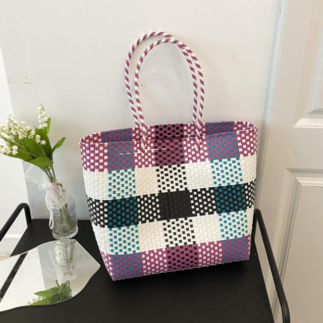 Large PVC braided beach tote bag