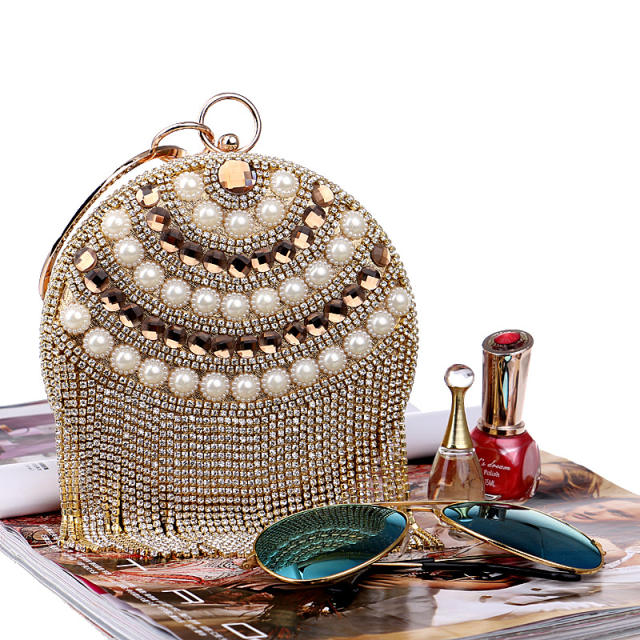 New design rhinestone tassel round shape women evening bag