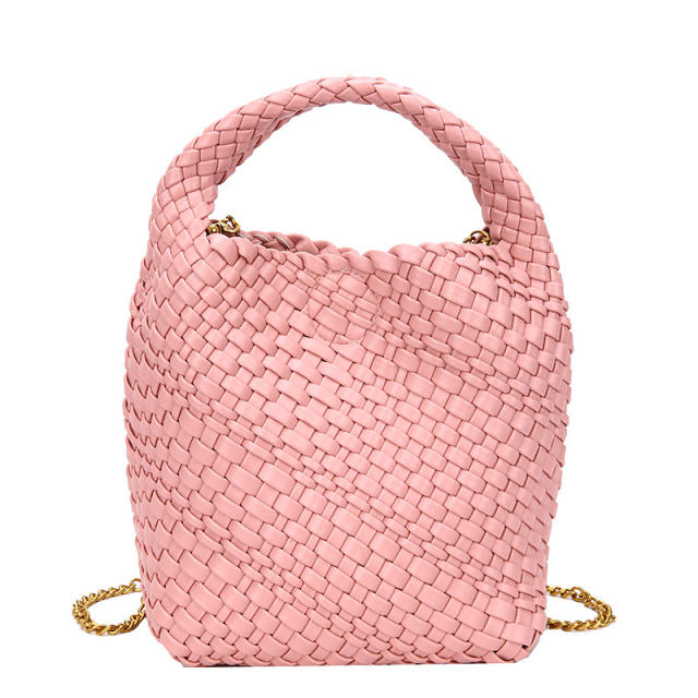 Solid color braided handbag bucket bag