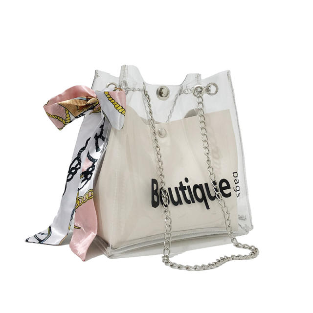 Summer clear shoulder bag with ribbon