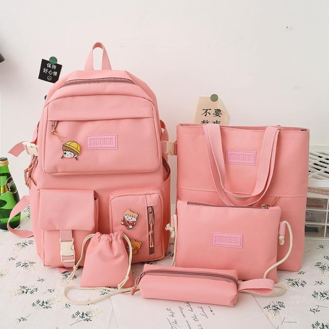 Korean fashion large capacity canvas student backpack set