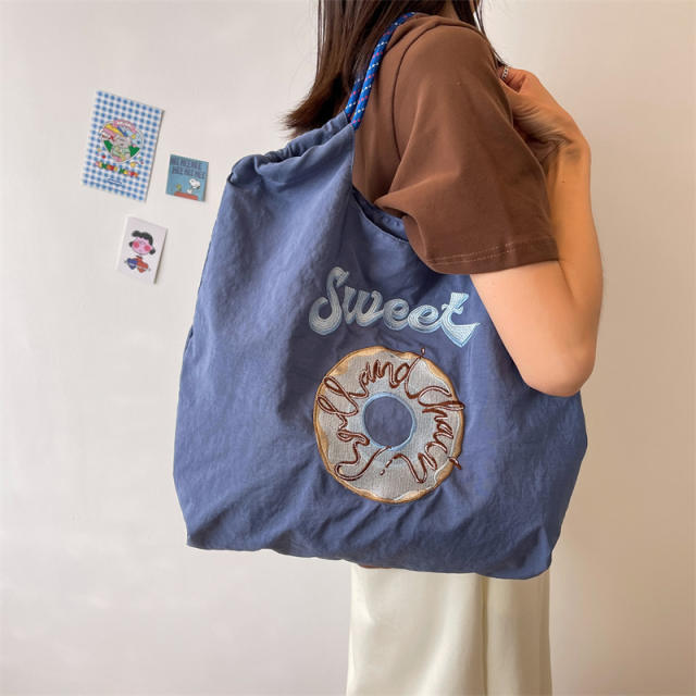 Embroidered nylon cloth Korean shopping bag