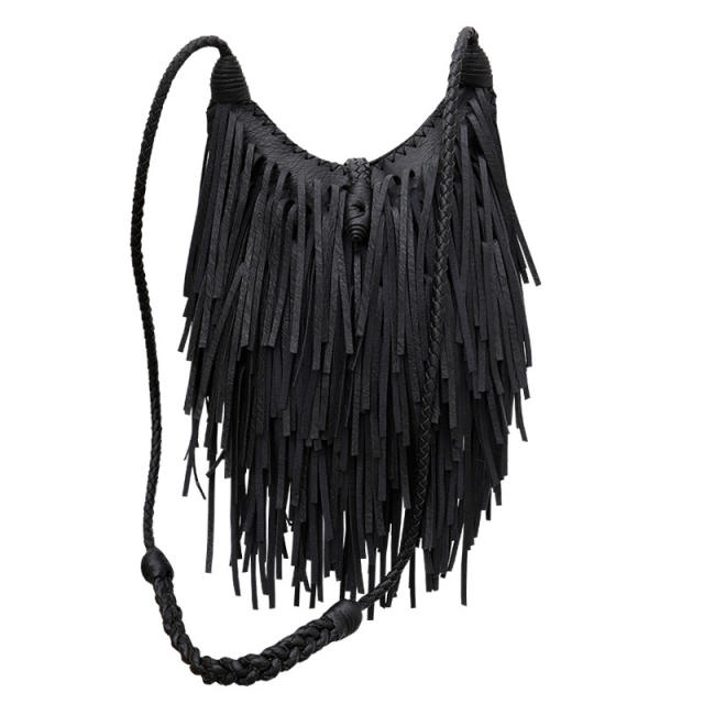 Unique tassel PU leather crossbody bag size M