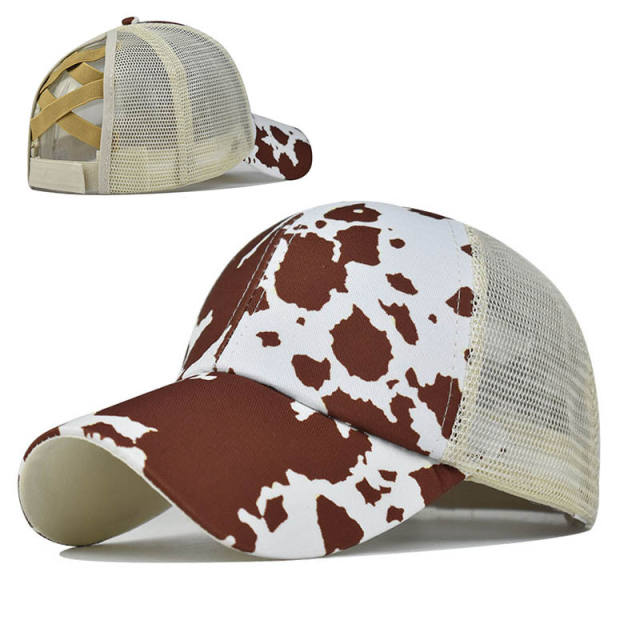 Cows printed crossover high ponytails baseball cap