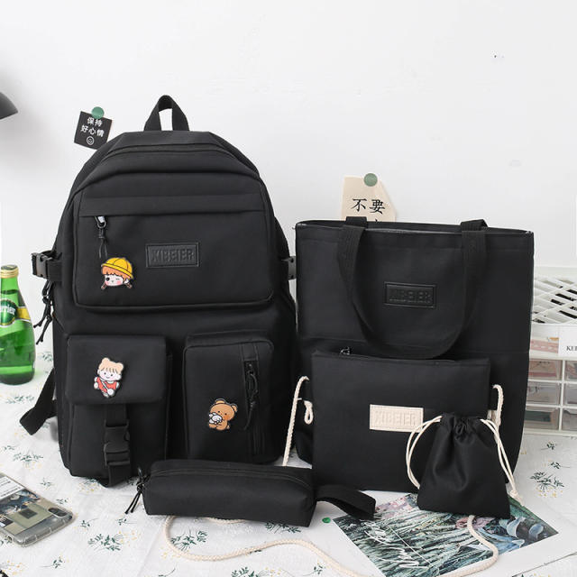 Korean fashion large capacity canvas student backpack set