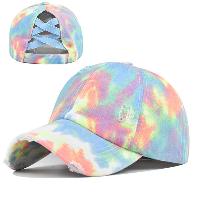 Colorful tie-dye high ponytails baseball cap