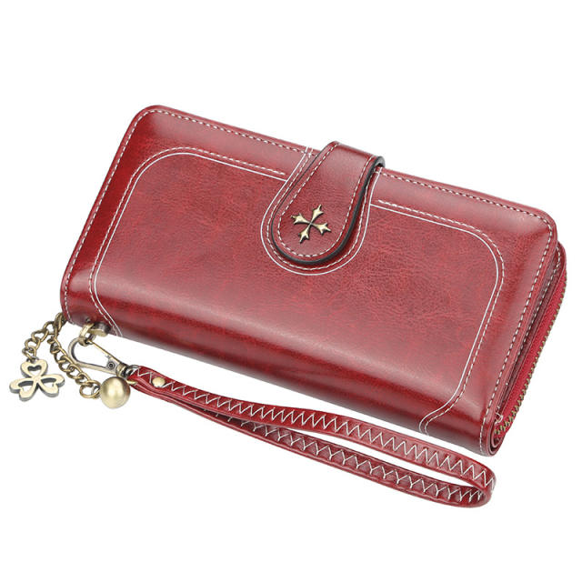 Long style multiple card slots zipper purse