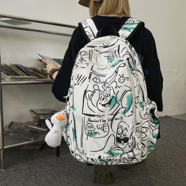 Fashion graffiti printing schoolbag trendy cool ins Japanese Harajuku style backpack