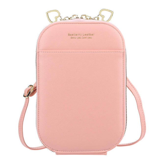 Long style solid color love heart zipper purse