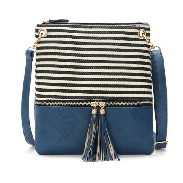 Striped tassel PU crossbody bag