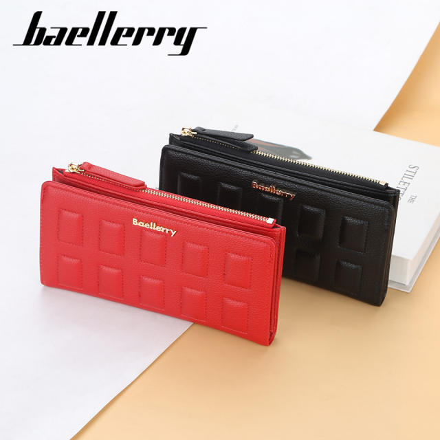 Long style multiple card slots solid color purse