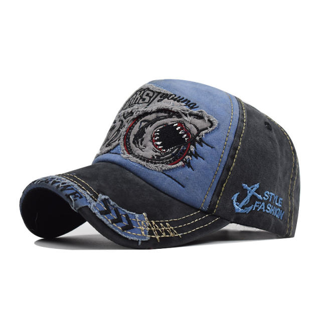 Anchor and shark embroidery baseball cap