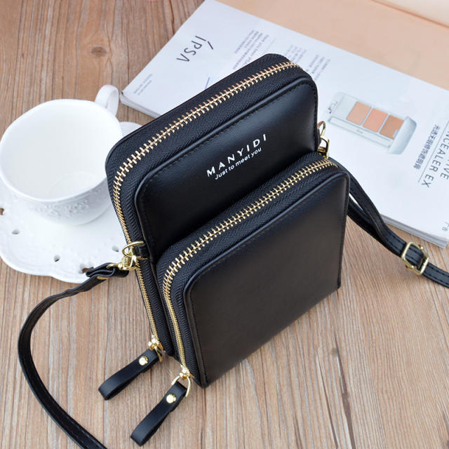 Mini double zipper soild color bag