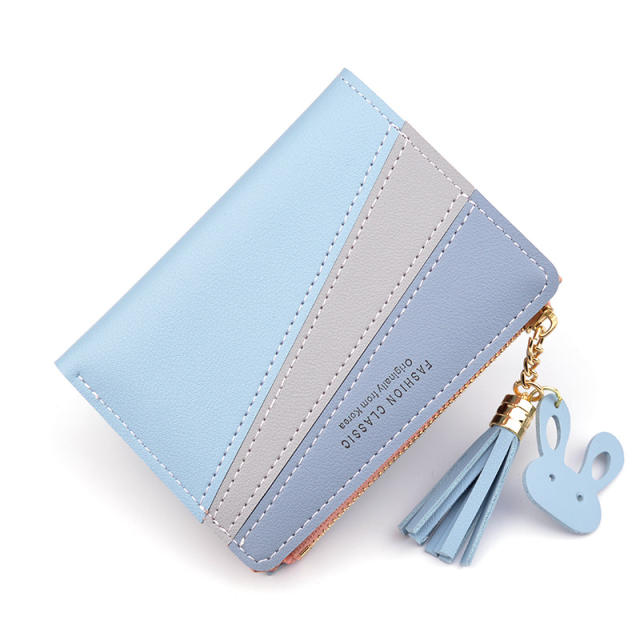 Stitching color short style tassel purse