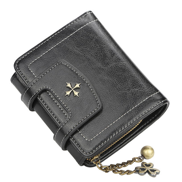 Short style multiple card slots zipper three fold purse