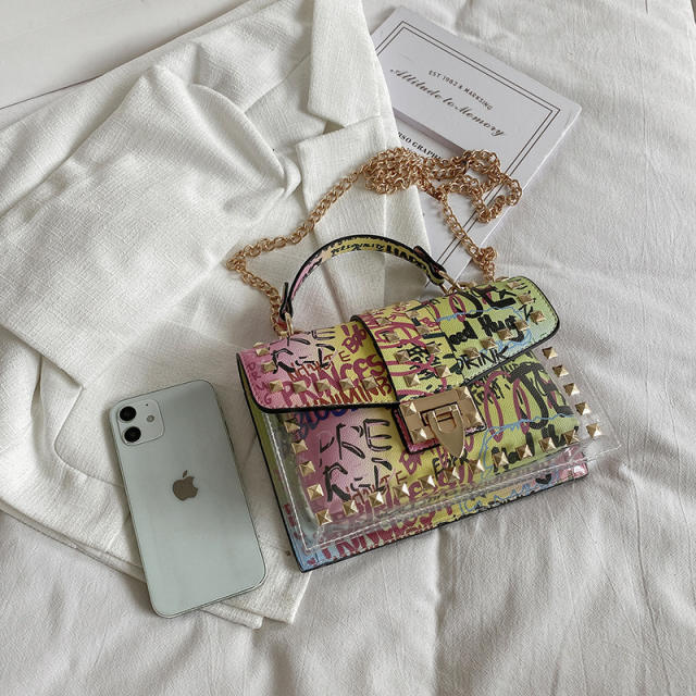 Graffiti clear chain handbag