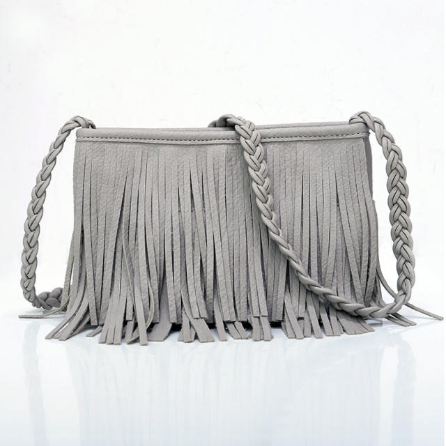 Braided strap tassel crossbody bag