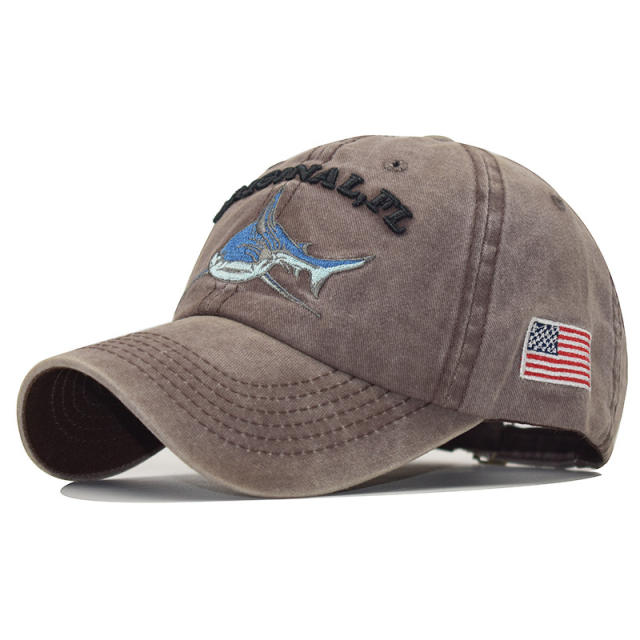 Blue shark embroidery baseball cap