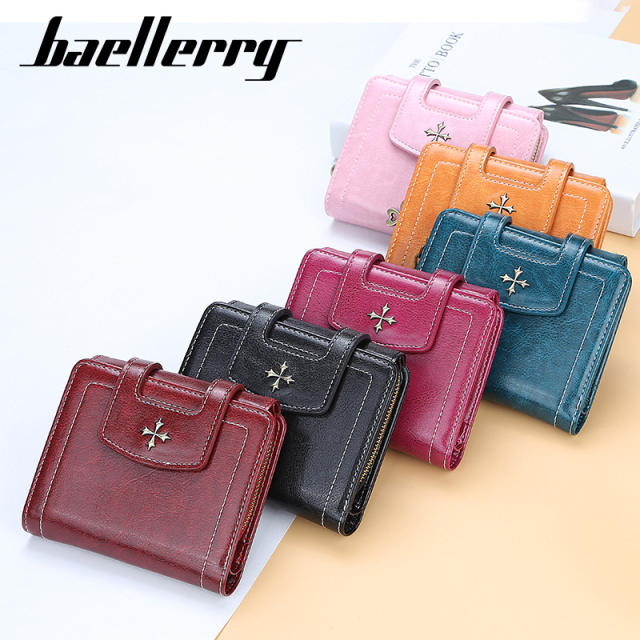 Short style multiple card slots zipper three fold purse