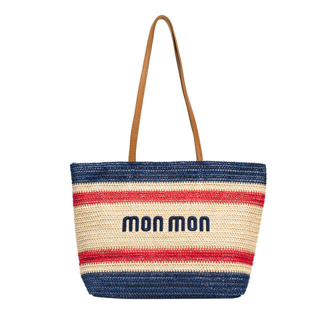 Colorful straw letter beach tote bag