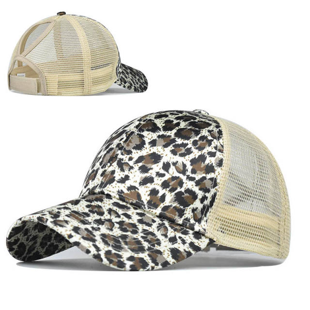 Leopard print high ponytails baseball cap