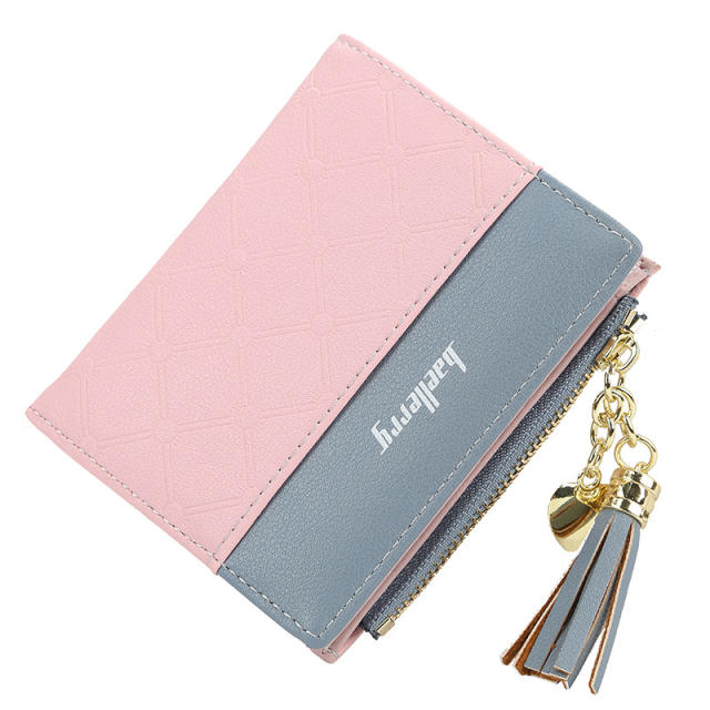 Short style multiple card slots zipper tassel purse