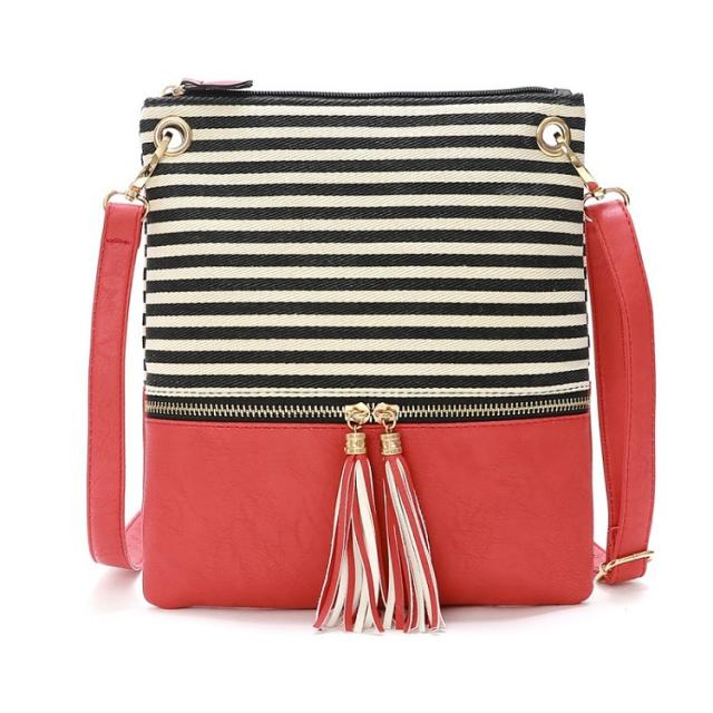 Striped tassel PU crossbody bag