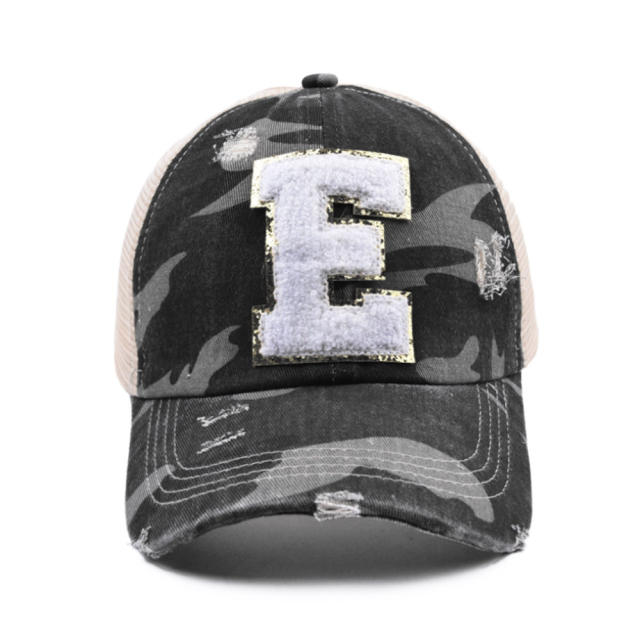 Camo initial letter ponytail baseball cap