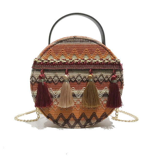 Summer design tassel round crossbody bag